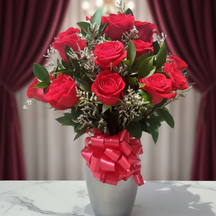 Jarrón con 12 Rosas